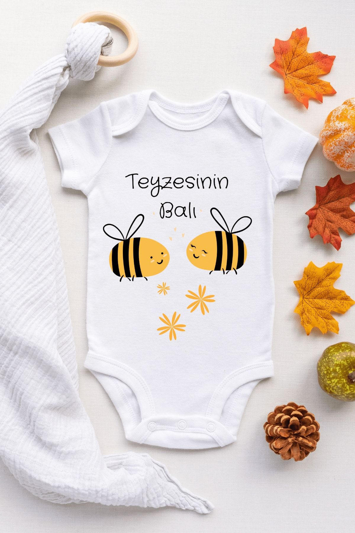 Babydonat Teyzesinin Balı Desenli Kısa Kol Kız Body
