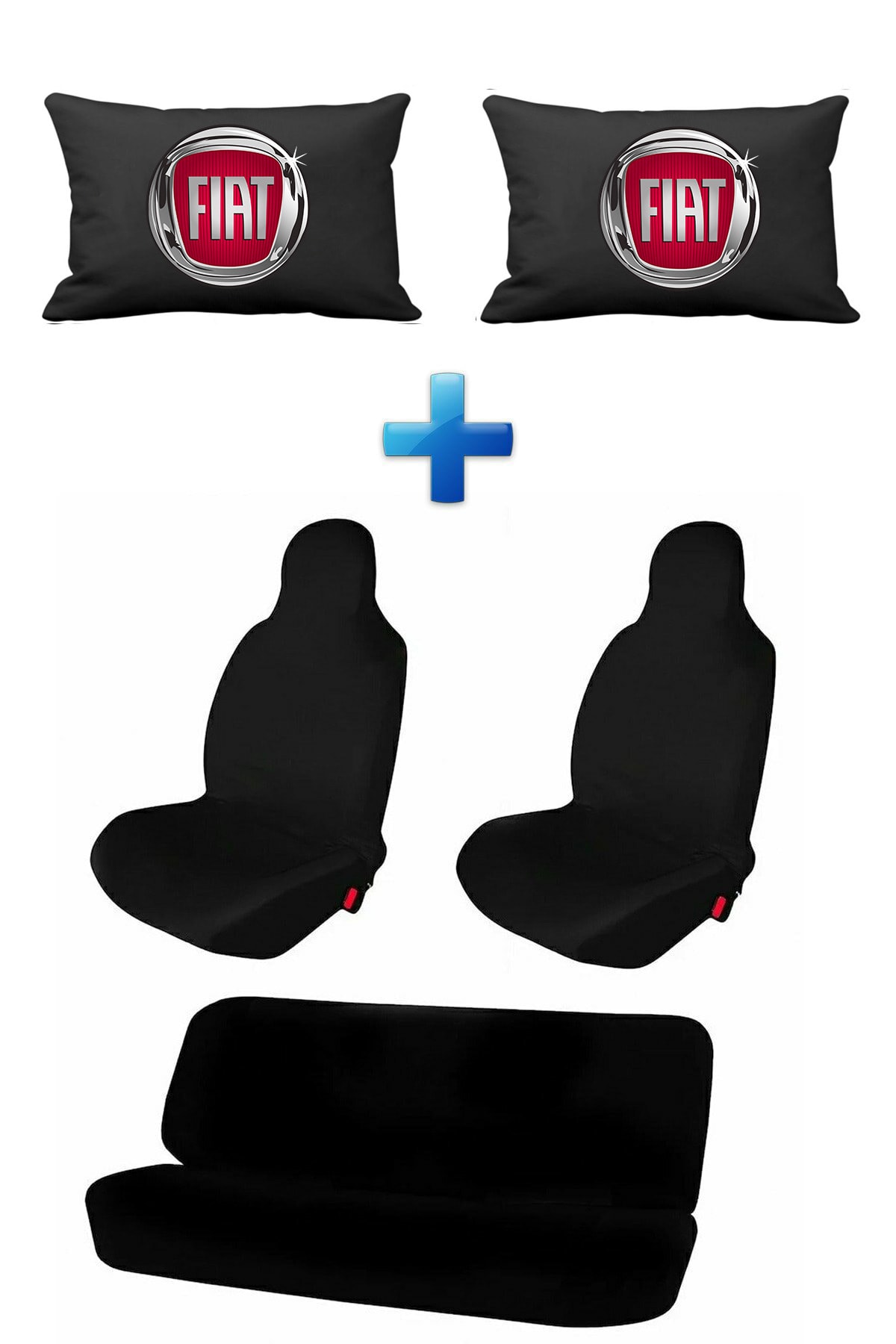 NOYİSKA Fiat Palio Coupe Logolu 2 Adet Siyah Ortopedik Araç Boyun Yastığı Ve Siyah Koltuk Koruyucu Kılıf