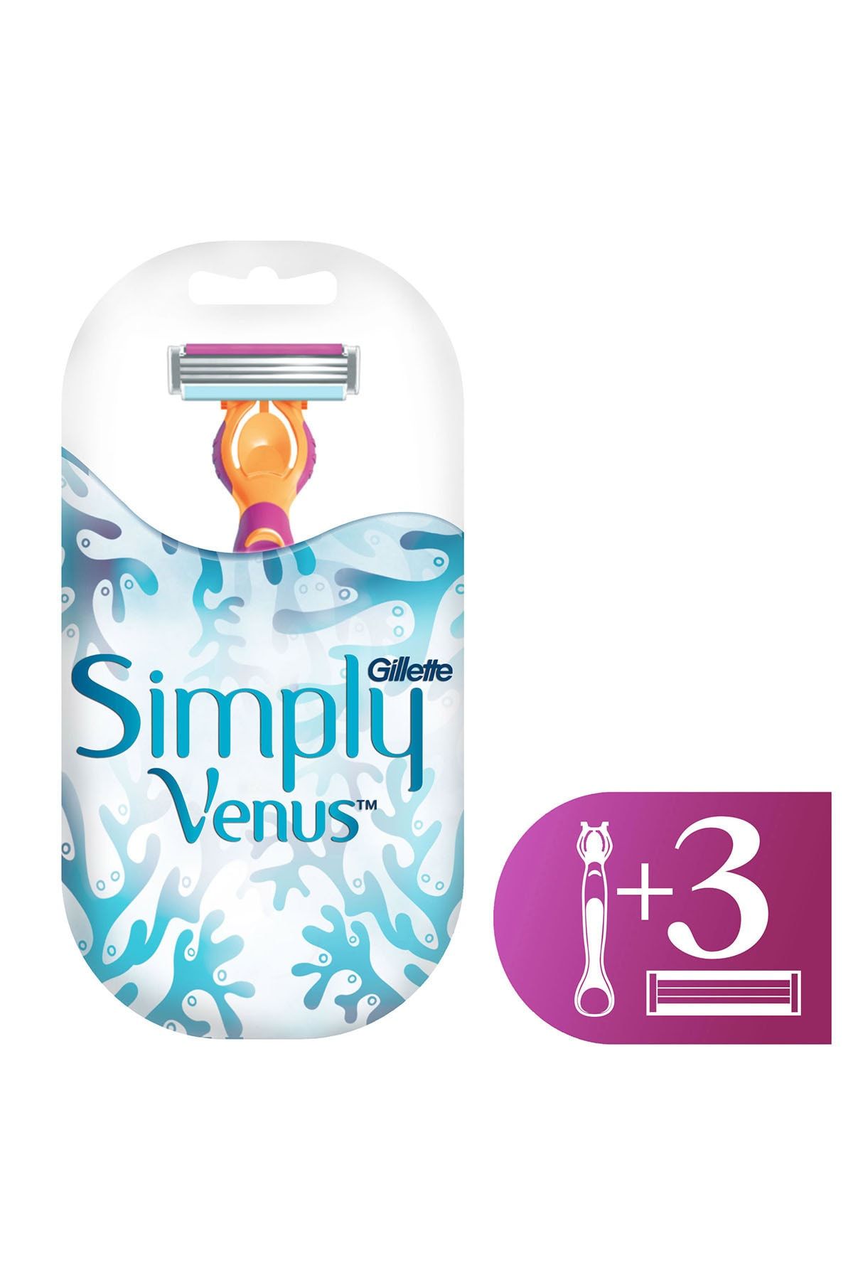 Gillette Venus Gillette Venüs simply Venus3 Tıraş Makinesi 3 Yedek Tıraş Bıçağı