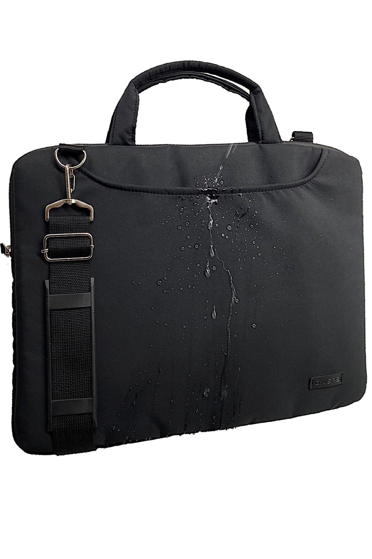 D'VERS Siyah Su Geçirmez Kumaş Su Geçirmez Fermuar Detaylı 15-15,6inch Uyumlu Unisex Laptop Evrak Çantası