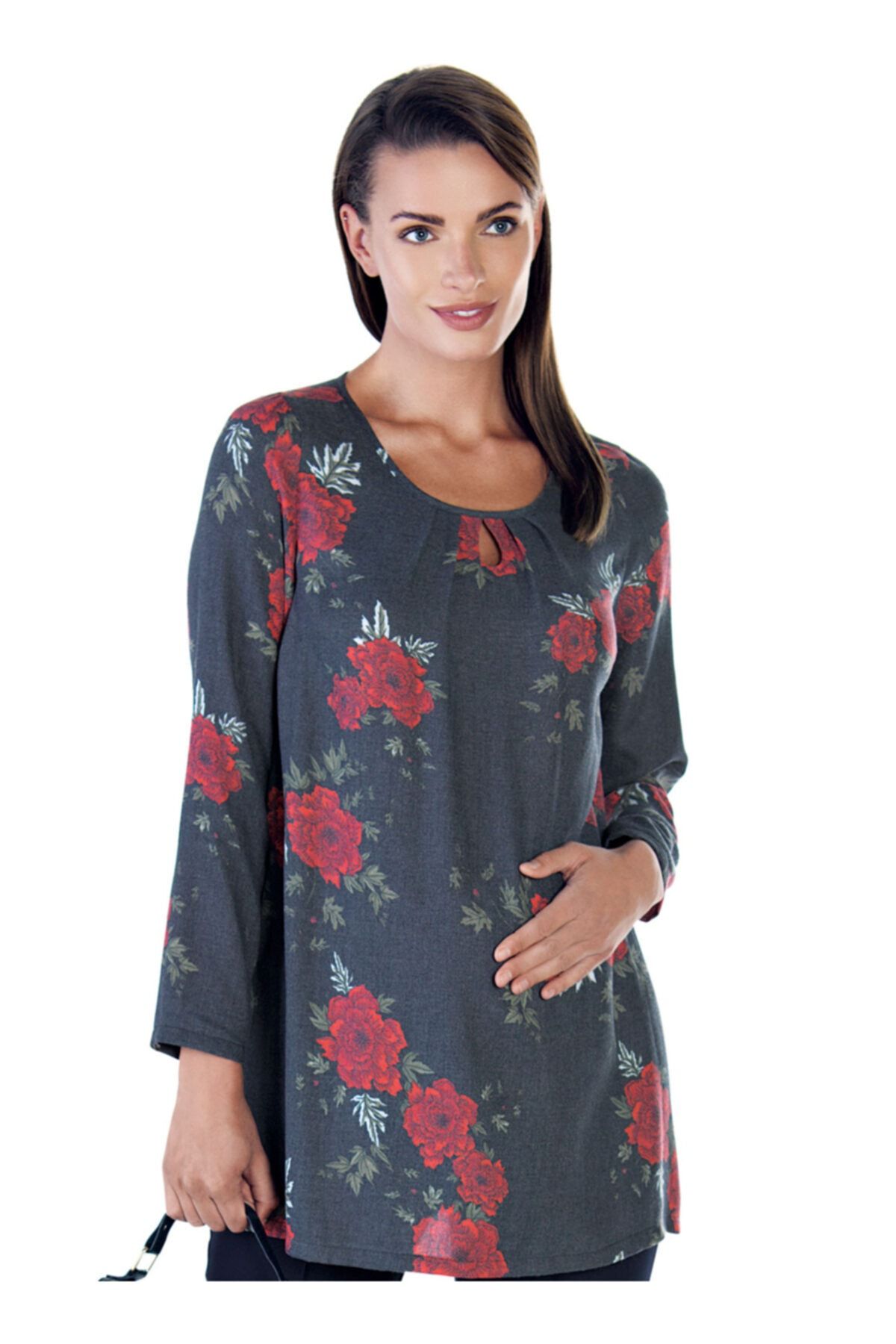 Ebru Maternity 3592 - Çiçekli Hamile Tuniği