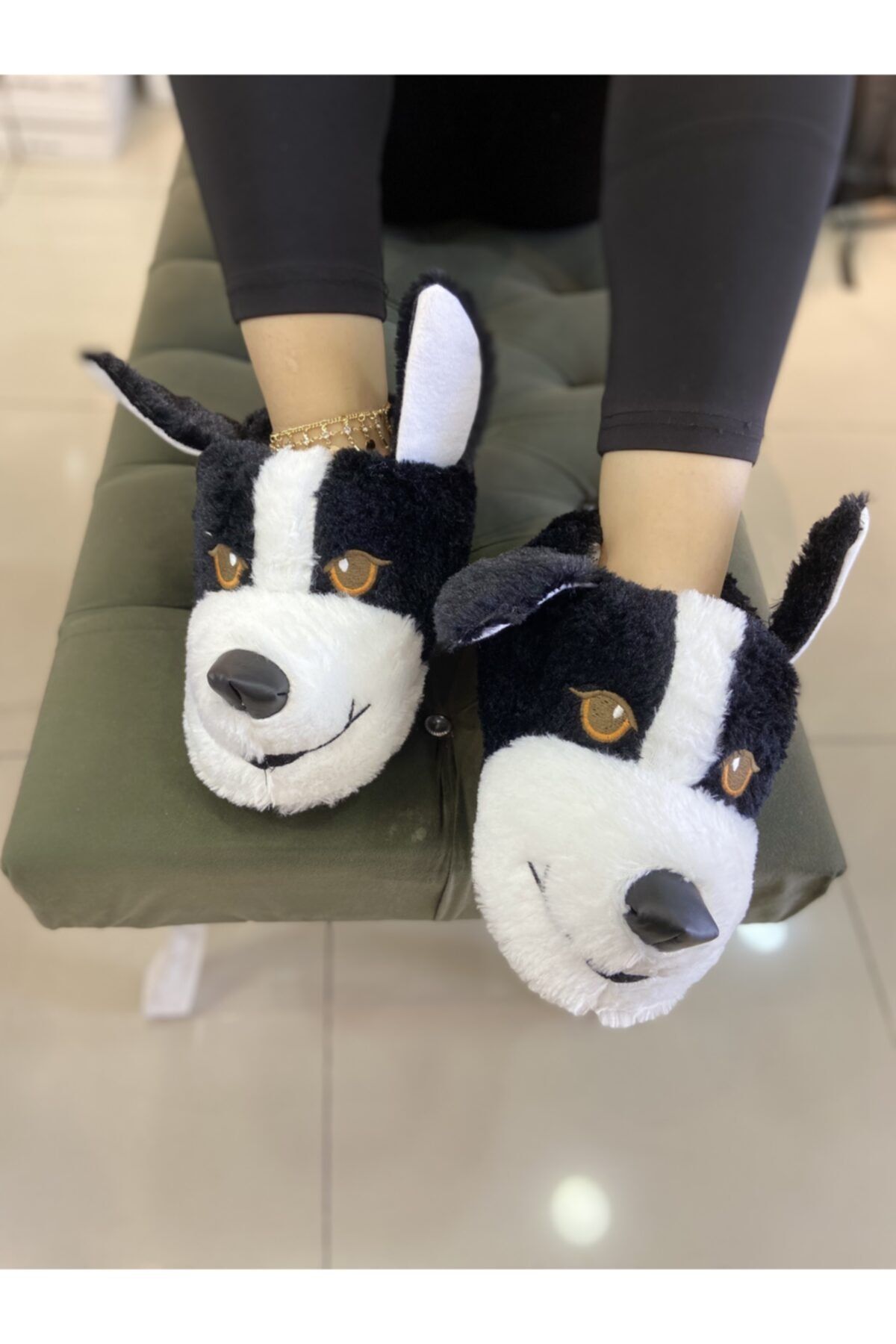 Hacıoğlu Ayakkabı Beyaz-siyah Hayvanlı Unisex Ev Pandufu