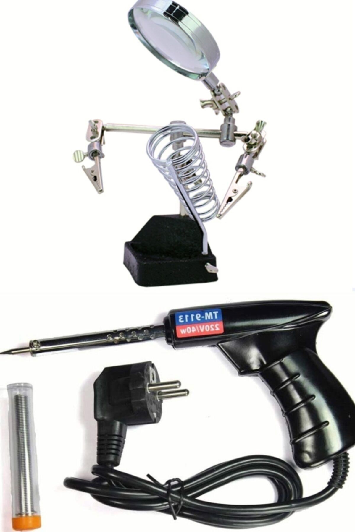 Powermaster 40w Havya Lehim Kaynak Tabancası + Büyüteçli Masa Üstü Havya Standı + Lehim Teli