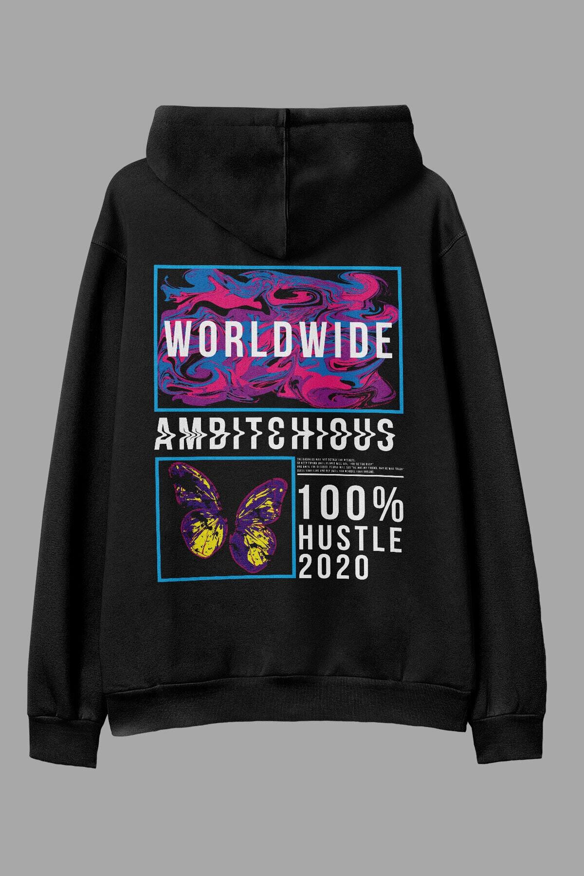 AyveGa Worldwide Siyah Oversize Kapüşonlu Sweatshirt