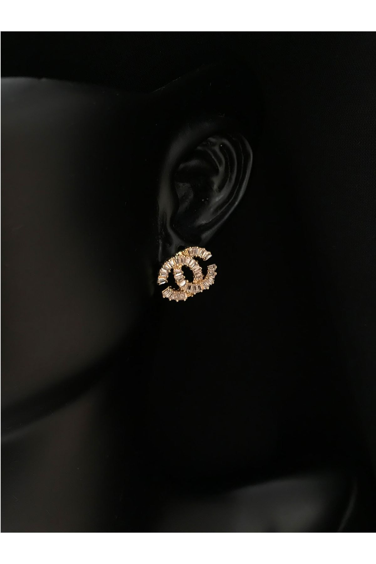SNMBijuteri Paslanmaz Çelik Chanel Model Taşlı Minimal Küpe