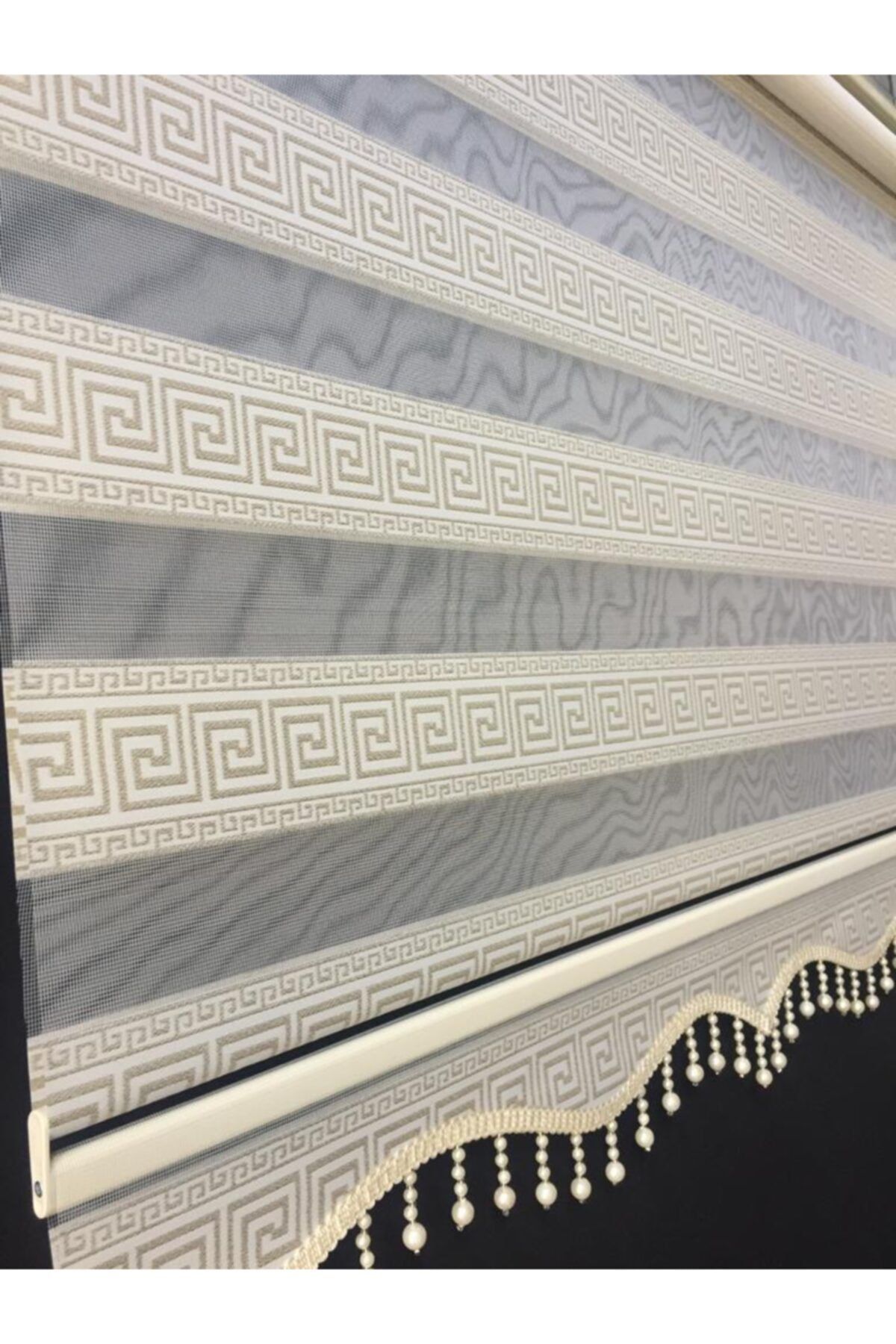 yağmur zebra Versace Desenli Sarı Sim Detaylı Boncuklu Zebra Stor Perde