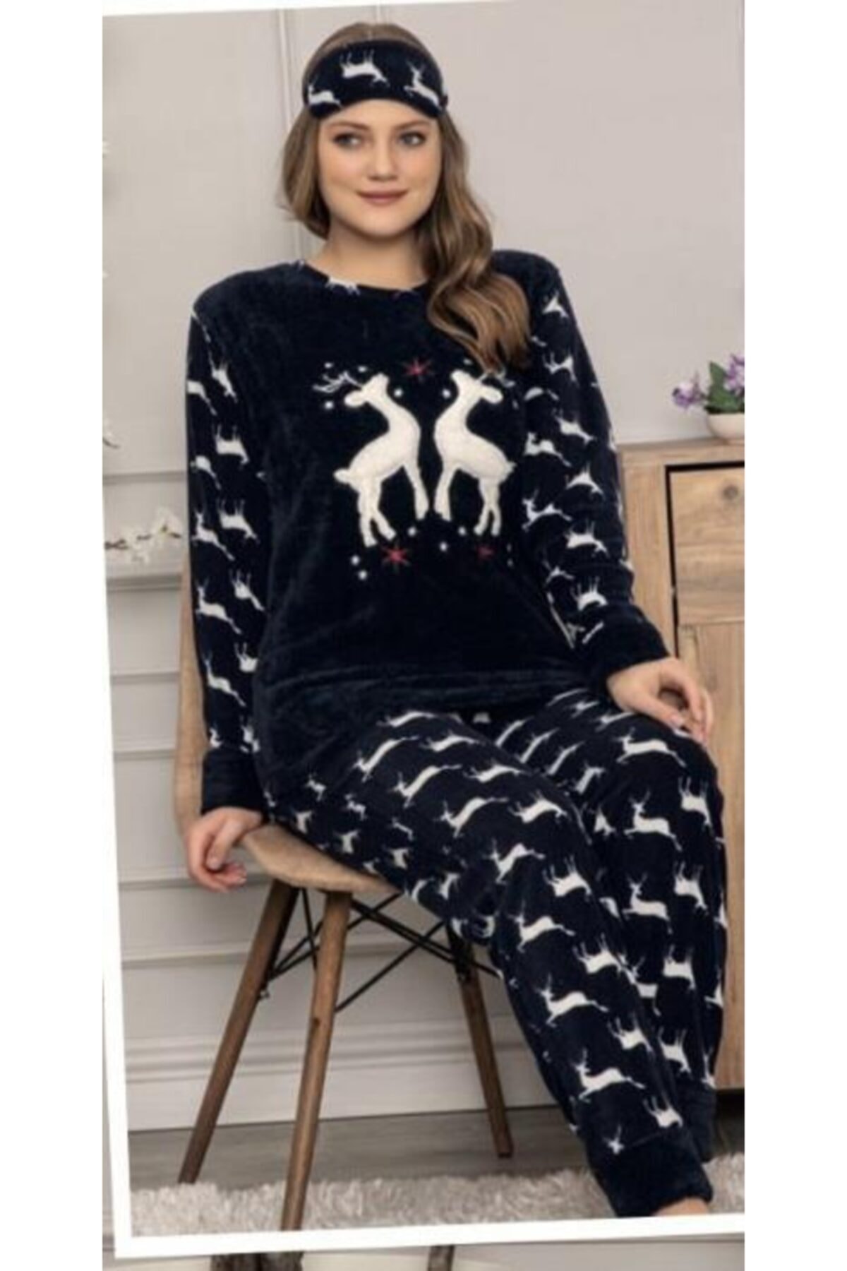 RAPAPA Kadın Welsoft Polar Pijama Takımı Lacivert 20079-