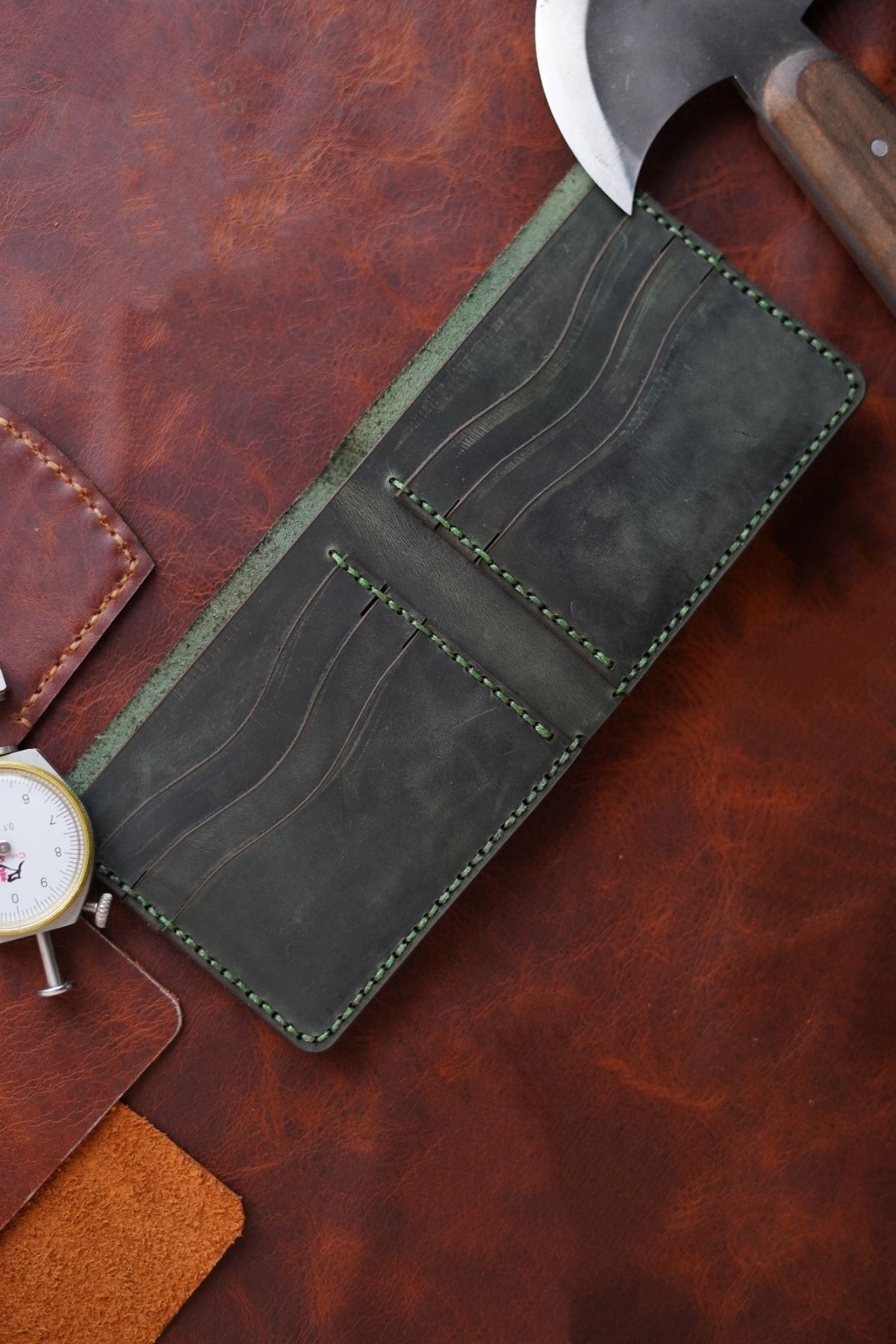 New Coast Leather 1900's Erkek Yeşil Hakiki Deri El Yapımı Deri Cüzdan