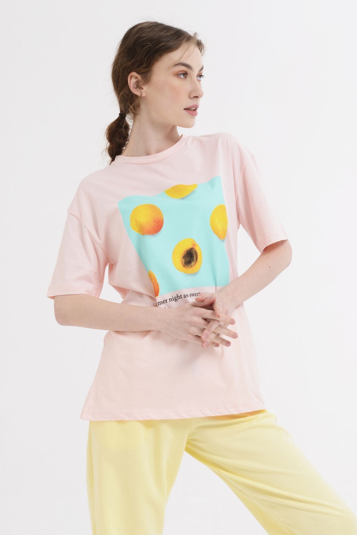 Nefise Önü Baskılı Tshirt - Pembe