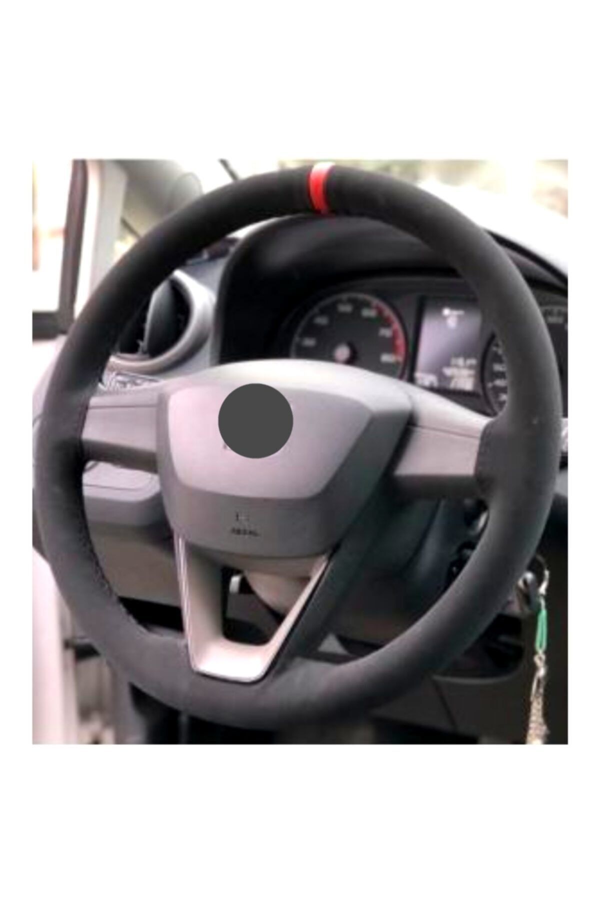 gürlerotoaksesuar Seat Leon Uyumlu Alcantra Kırmızı Yüzüklü Dikmeli Direksiyon Kılıfı