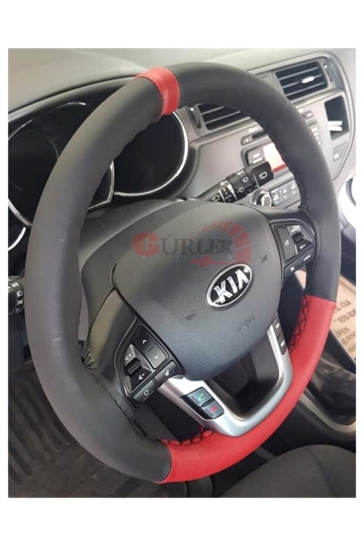 gürlerotoaksesuar Dikmeli Deri Direksiyon Kılıfı Iki Renkli Bordo Siyah Soft Esnek Kokusuz Standart 38cm