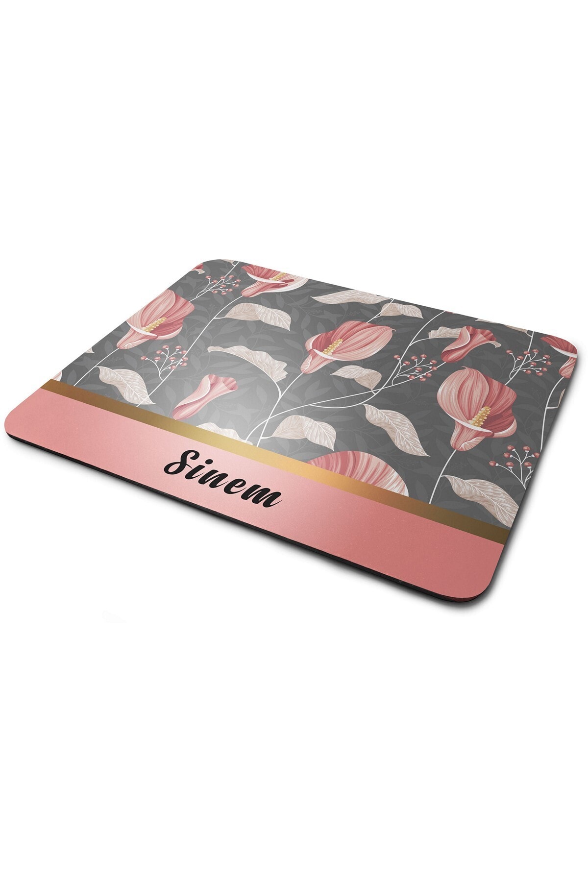 WuW Sinem Isme Özel Çiçek Desenli Kaymaz Taban Dikdörtgen Mouse Pad