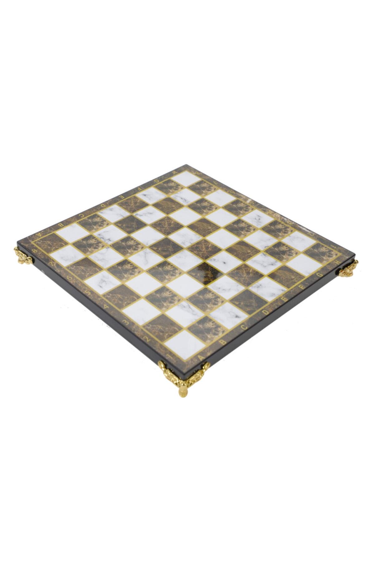 elife shop Lüks Özel Ayaklı Ahşap Satranç Tahtası Kehribar Mermer Desenli Zemin 20 X 20 Cm. (sadece Tahta)