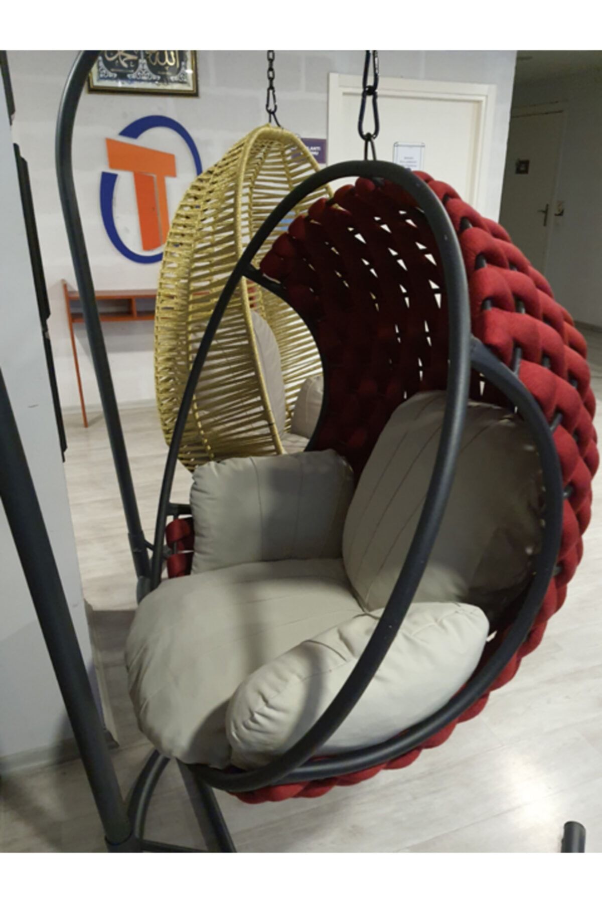 Tezdoor Tezdoor Tek Kişilik Bordo Rengi Makro Ipli Salıncak, Oturma Minderi Hediyedir