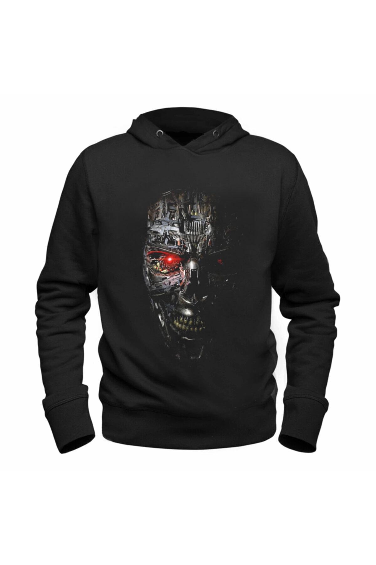 Alfa Tshirt Terminatör Resimli Baskılı Siyah Sweatshirt