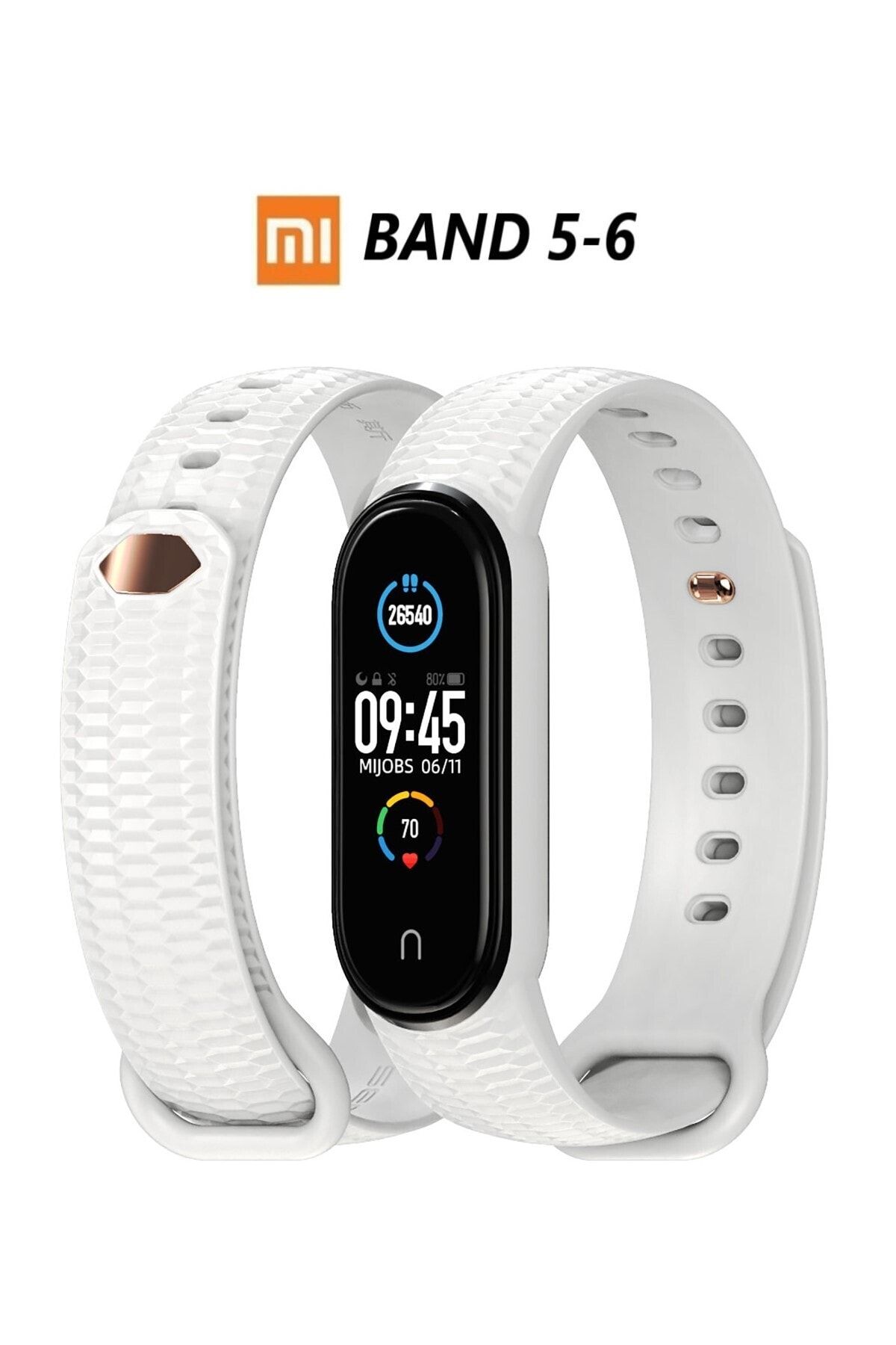 Mİ PARS ONLİNE Xiaomi Mi Band 5/6 Uyumlu A Yüksek Kalite Akıllı Bileklik Kabartma Desenli Kordon Kayış Silikon