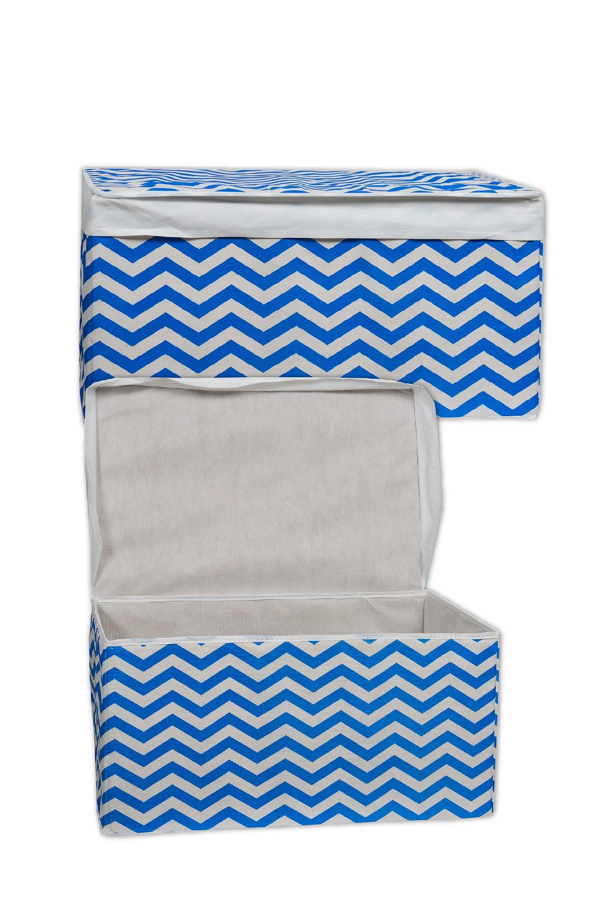 FLAVO HOME 2'li Çok Amaçlı Mega Plus Saklama Kutusu Seti 60x40x30cm Zigzag Desenli Mavi