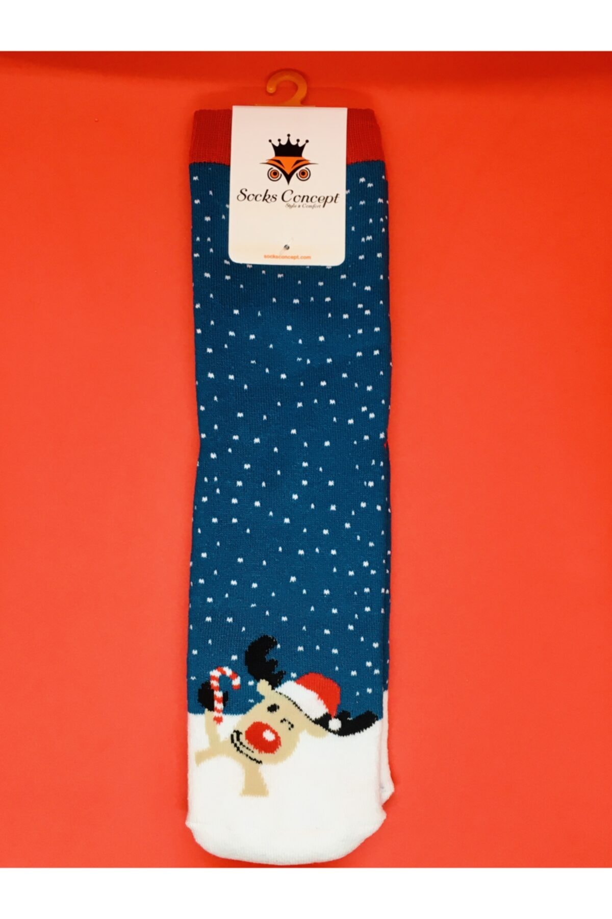 Socks Concept Yılbaşı Temalı Havlu Extra Kalın Geyik Kafası Desenli Yılbaşı Çorabı