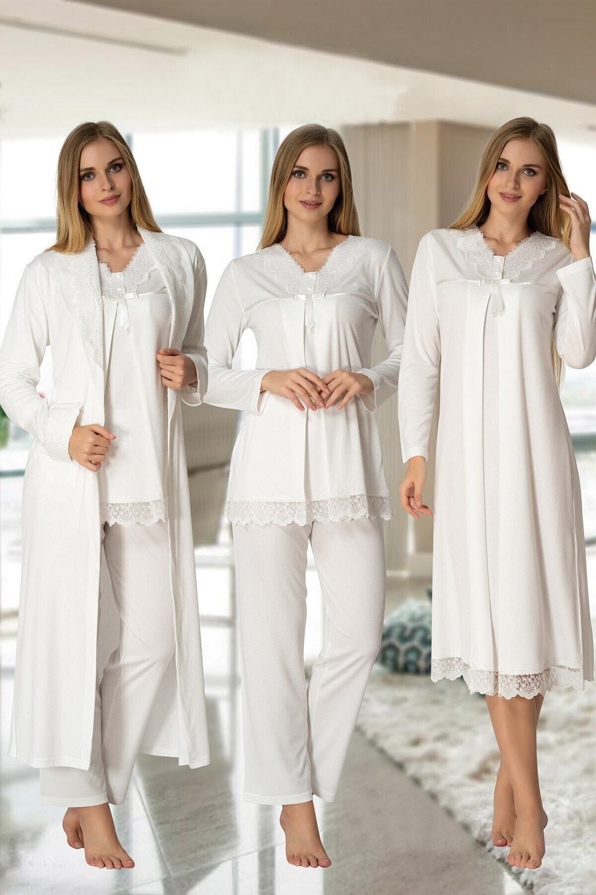 Effortt Zerre Bebe Lohusa Pijama Gecelik Sabahlık Takım Effort 4036-ekru