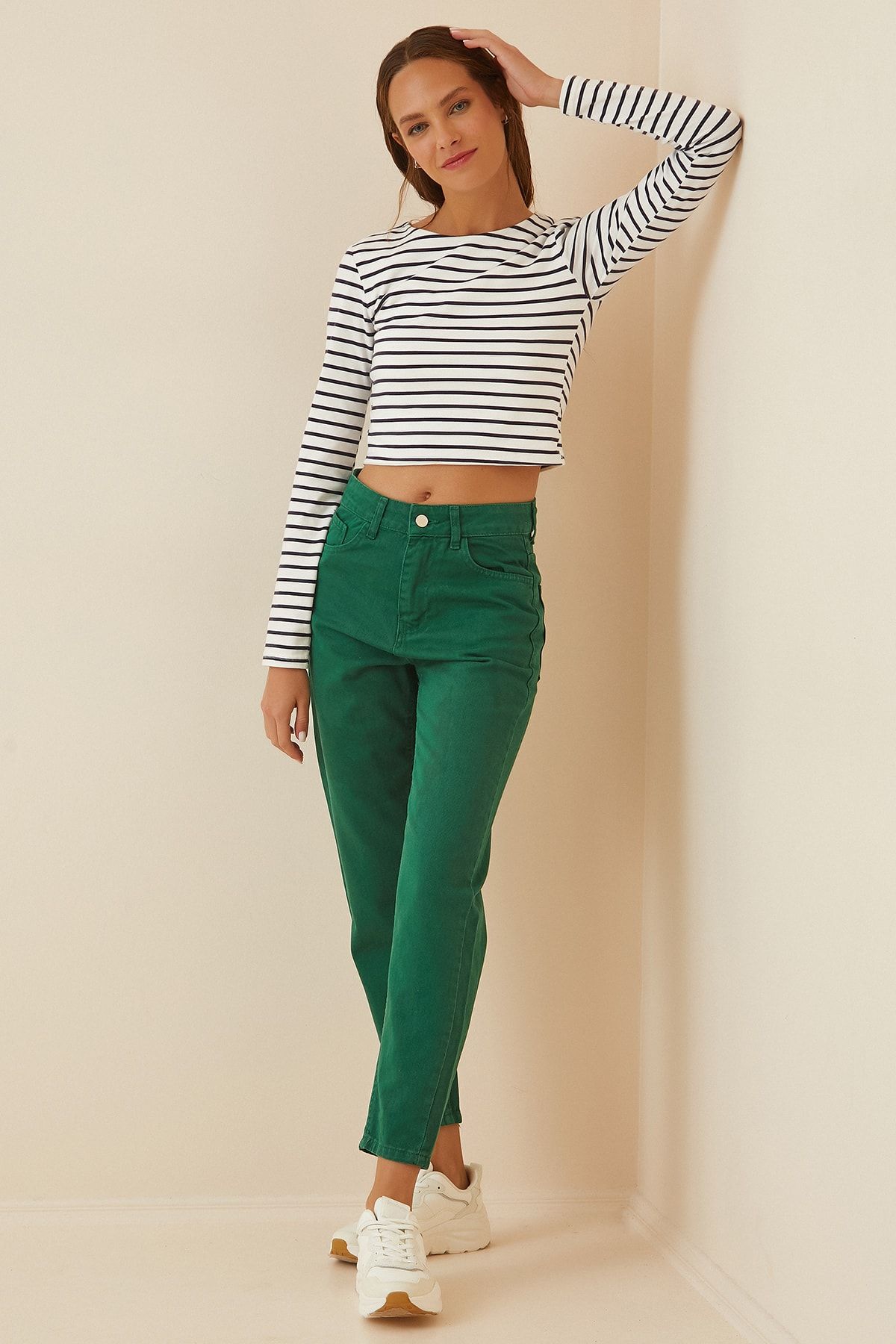 Happiness İst. Kadın Yeşil Yüksek Bel Mom Jeans BP00100