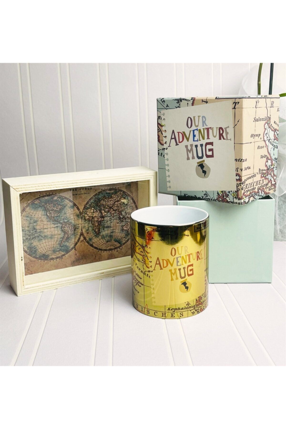 Gift Moda The Word Tasarımlı Ahşap Kumbara Ve Özel Kutulu Travel Gold Kupa Set