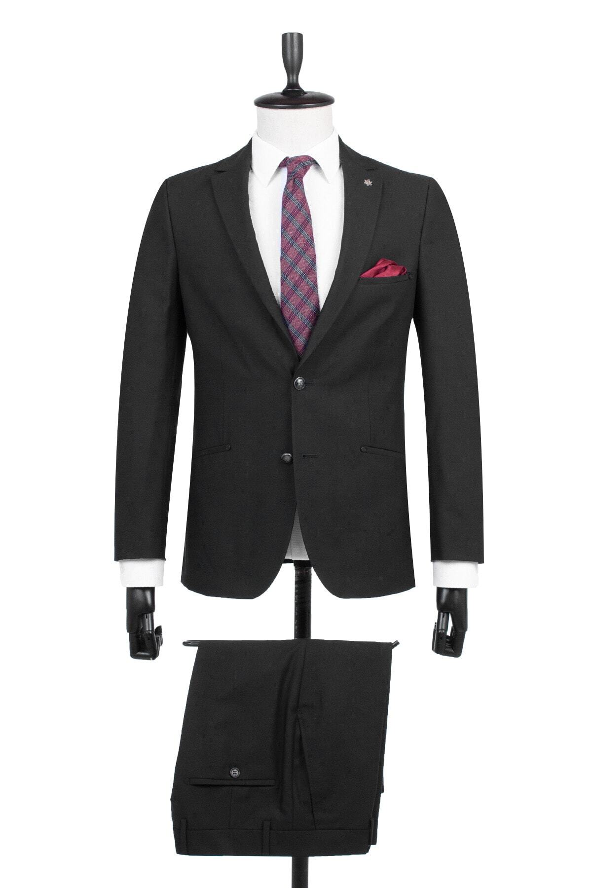 İmza Siyah Slim Fit Mono Yaka Takım Elbise