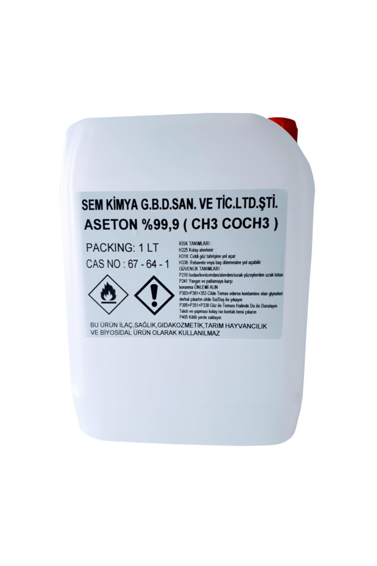 SEMKİMYA Aseton Saf % 99.5 Yüksek Kalite - 5 Litre