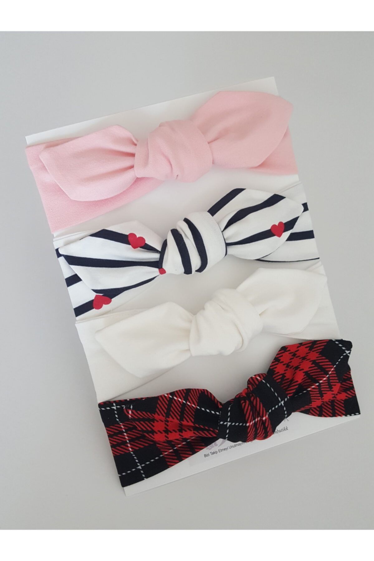 swan butik Tavşan Kulak Kız Çocuk Bebek Bandana Toka Seti 4'lü Lacivert Çizgili, Beyaz, Ekoseli, Pudra Pembe
