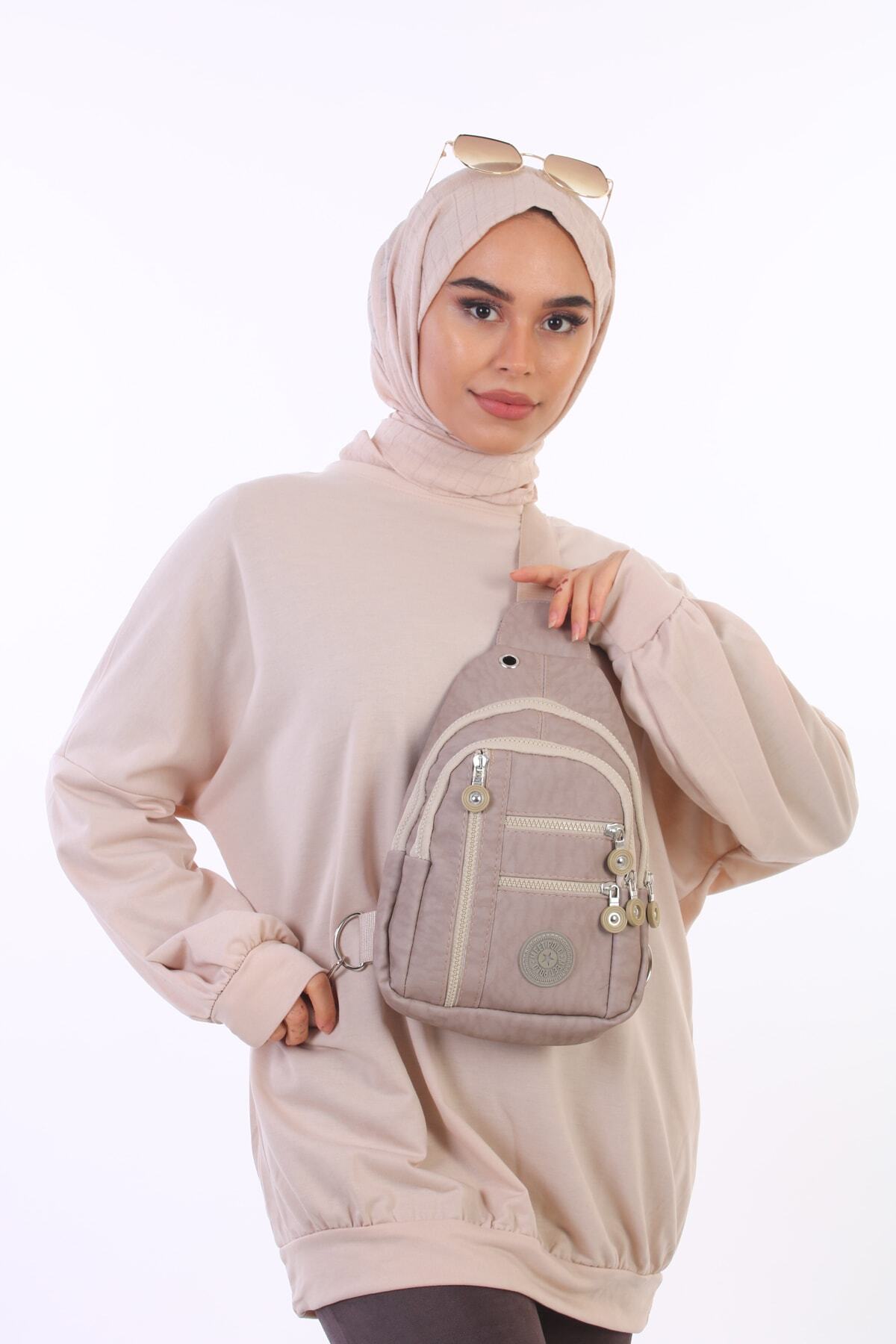 BijuHome Soobepark Klinkır Kumaş 5 Aktif Bölmeli Kadın Bodybag Bel Çantası Vizon