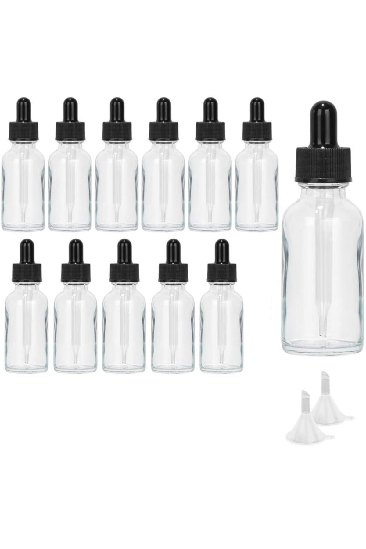 Plazma Cam Damlalıklı Şeffaf Cam Şişe 50ml X 12 Adet + 2 Huni