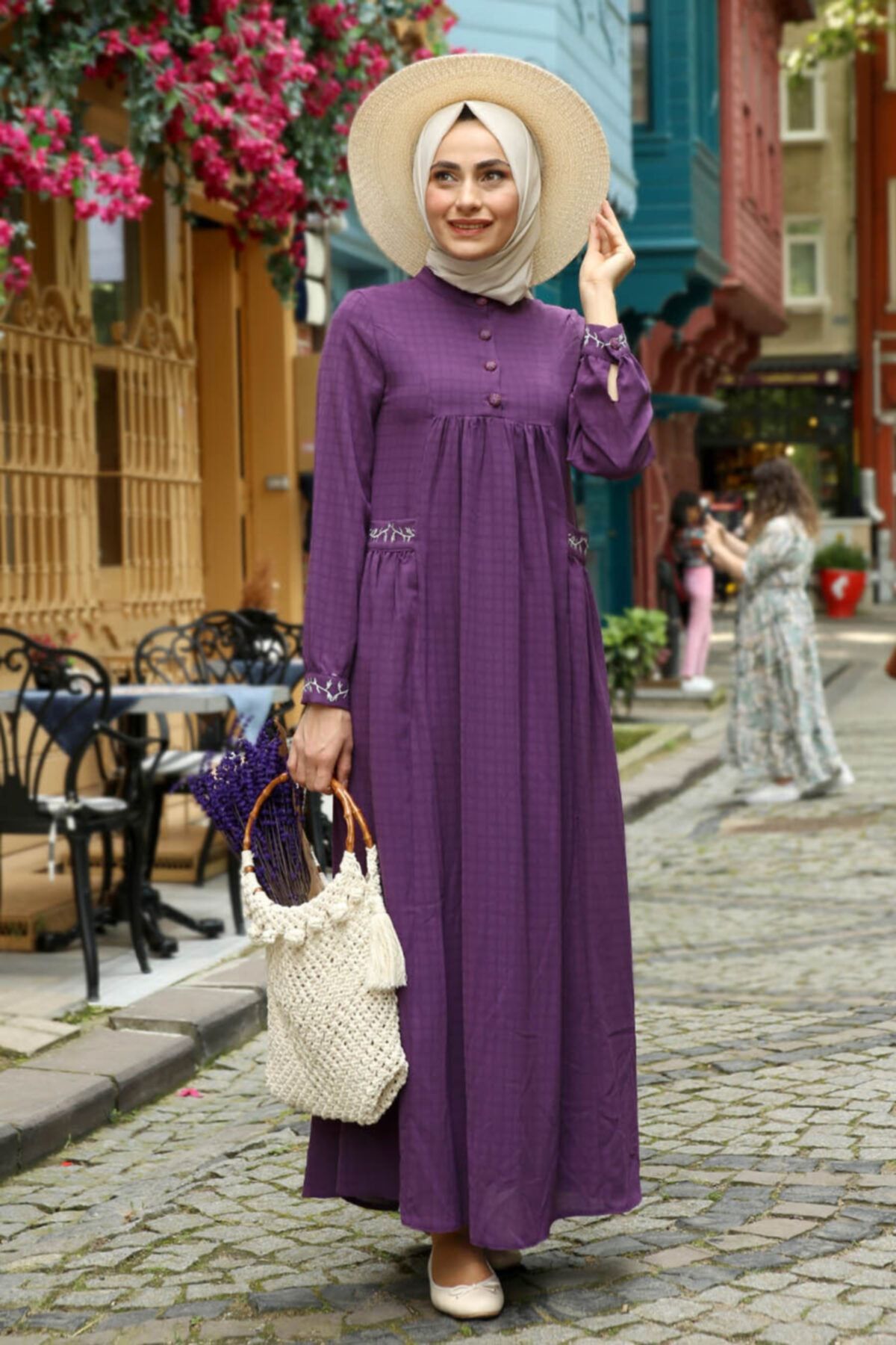 Feiza Collection Robalı Tesettür Elbise - Mor