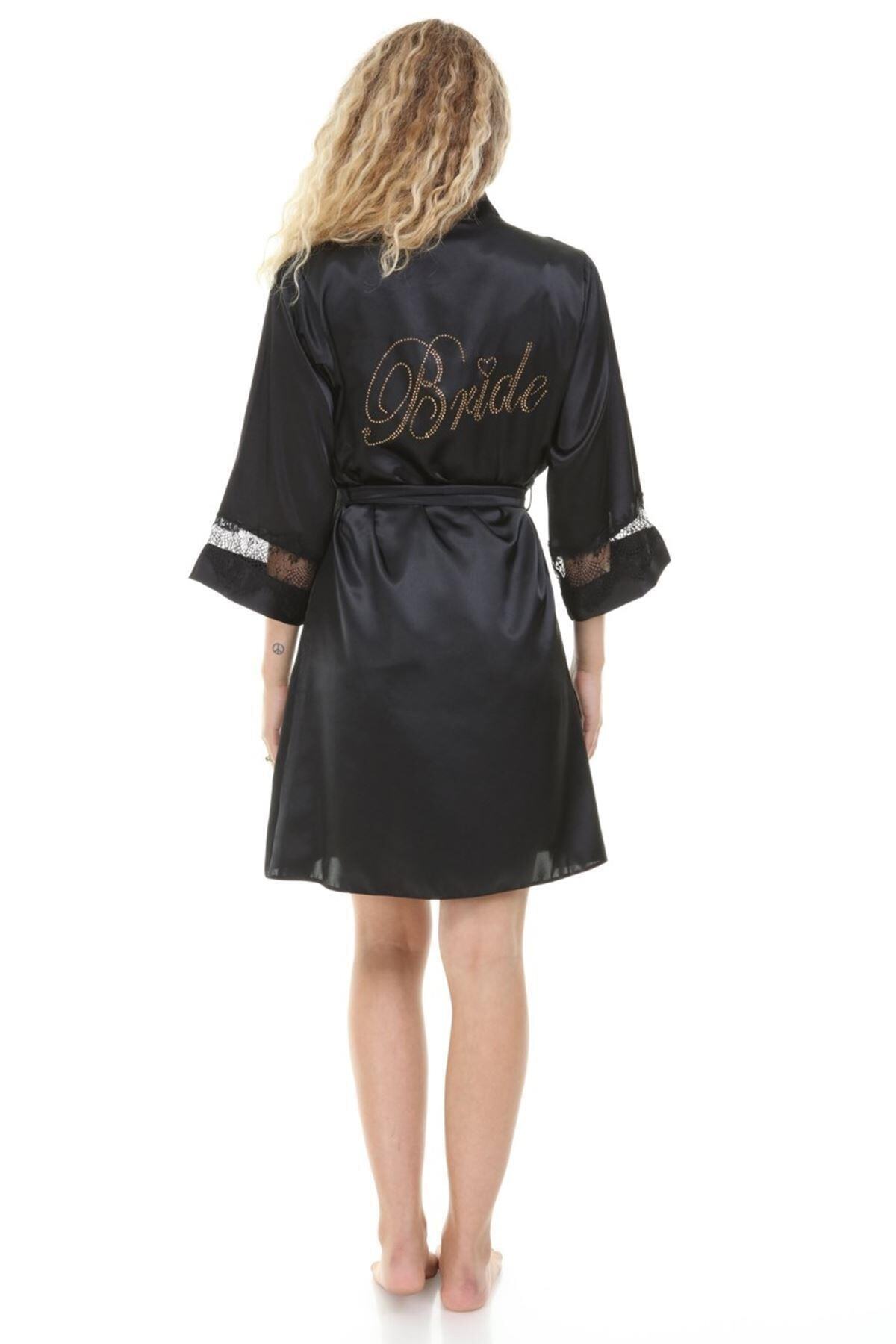 ASIMOD Kadın Kol Dantel Saten Bride Sabahlık