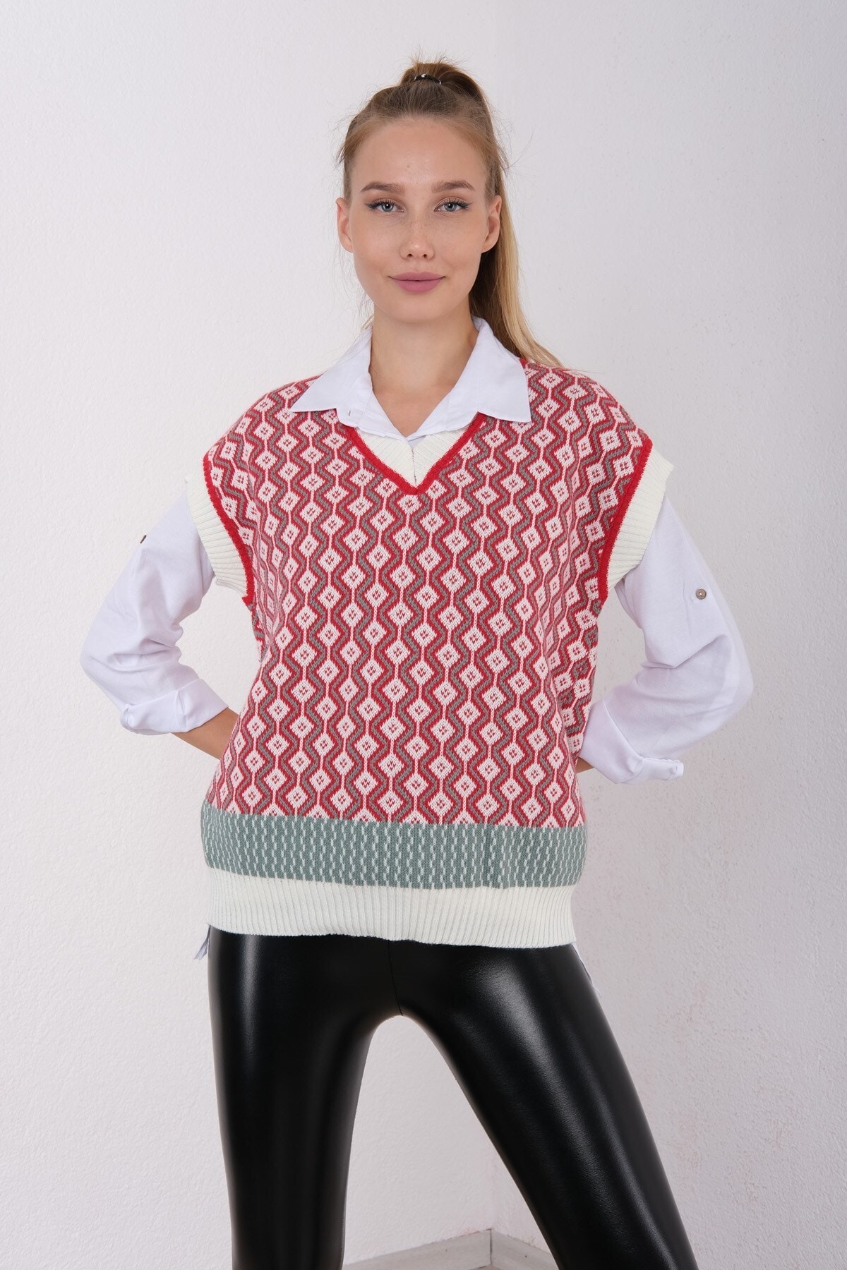 For Angels Beyaz Kolsuz Renkli Süveter