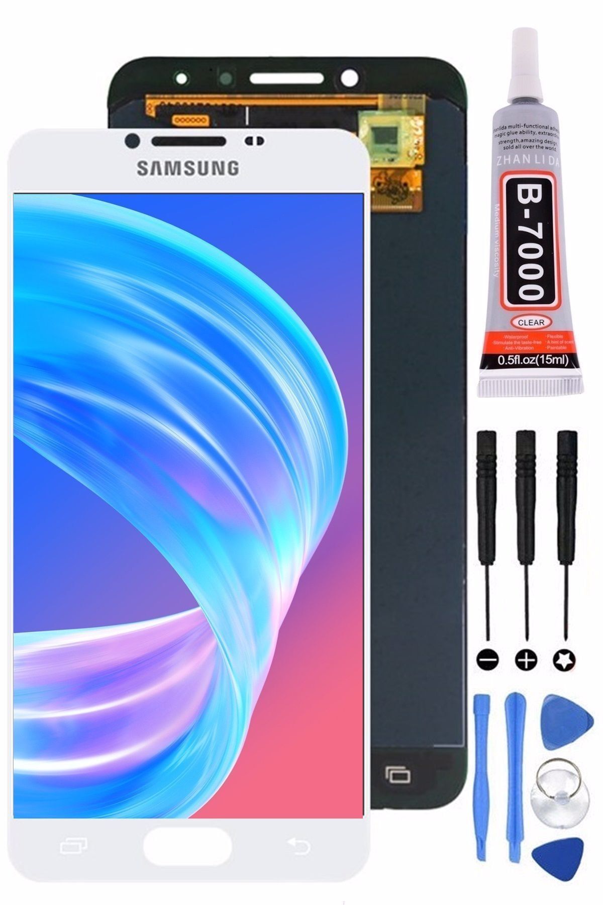 TURANTECH Samsung Galaxy C5 Pro C5010 Beyaz Revize Uyumlu Lcd Ekran Dokunmatik Tamir Seti+15 Ml Yapıştırıcı