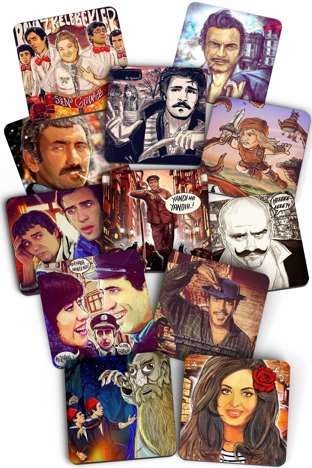 K Dekorasyon Sanat 12 Adet Yeşilçam, Nostaljik, Dekoratif Bardak Altlığı, Sevgiliye Hediye, Doğum Günü Hediyesi Yeni