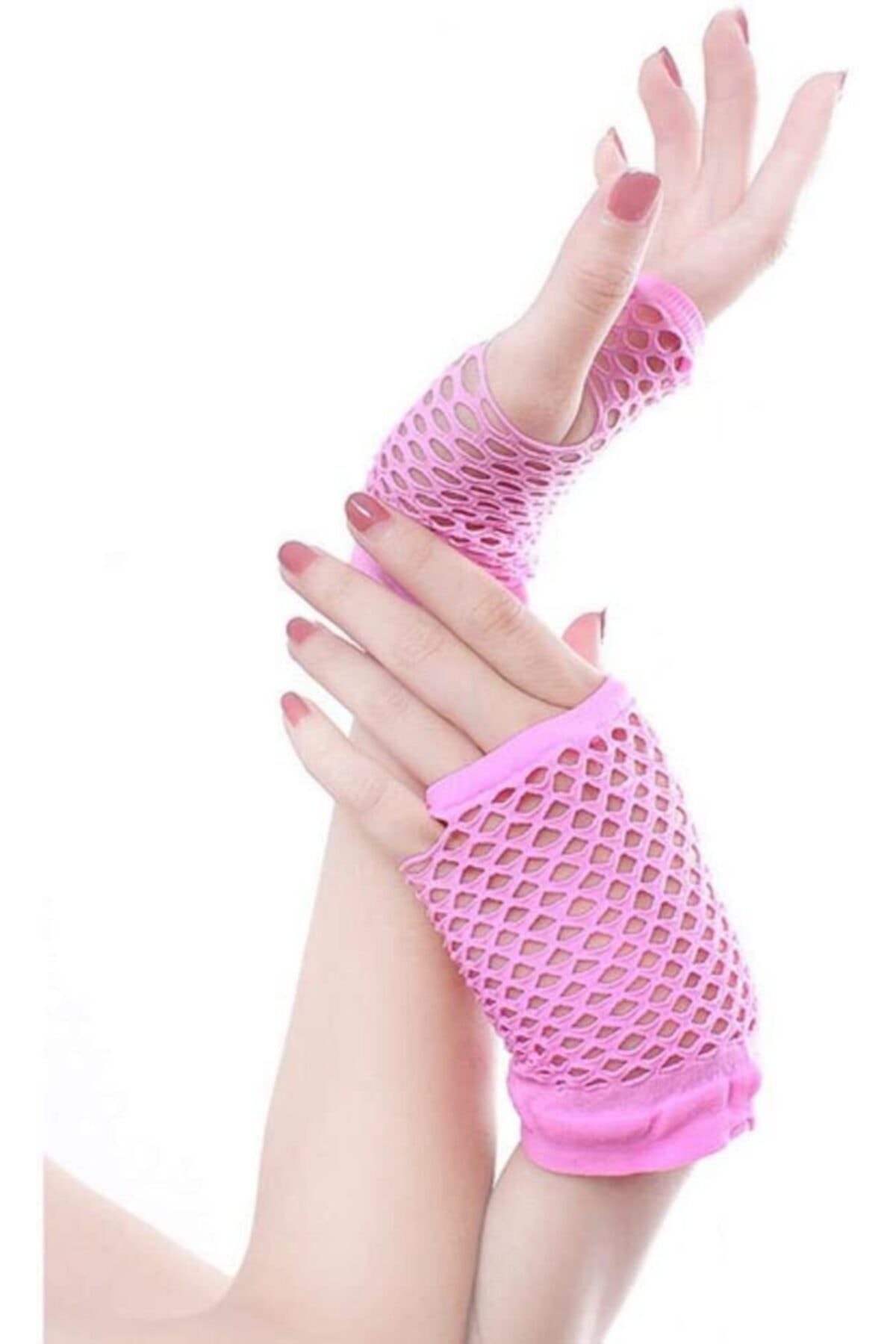 Berrinstore Şeker Pembe Renk Kısa Boy Fileli Örgü Eldiven