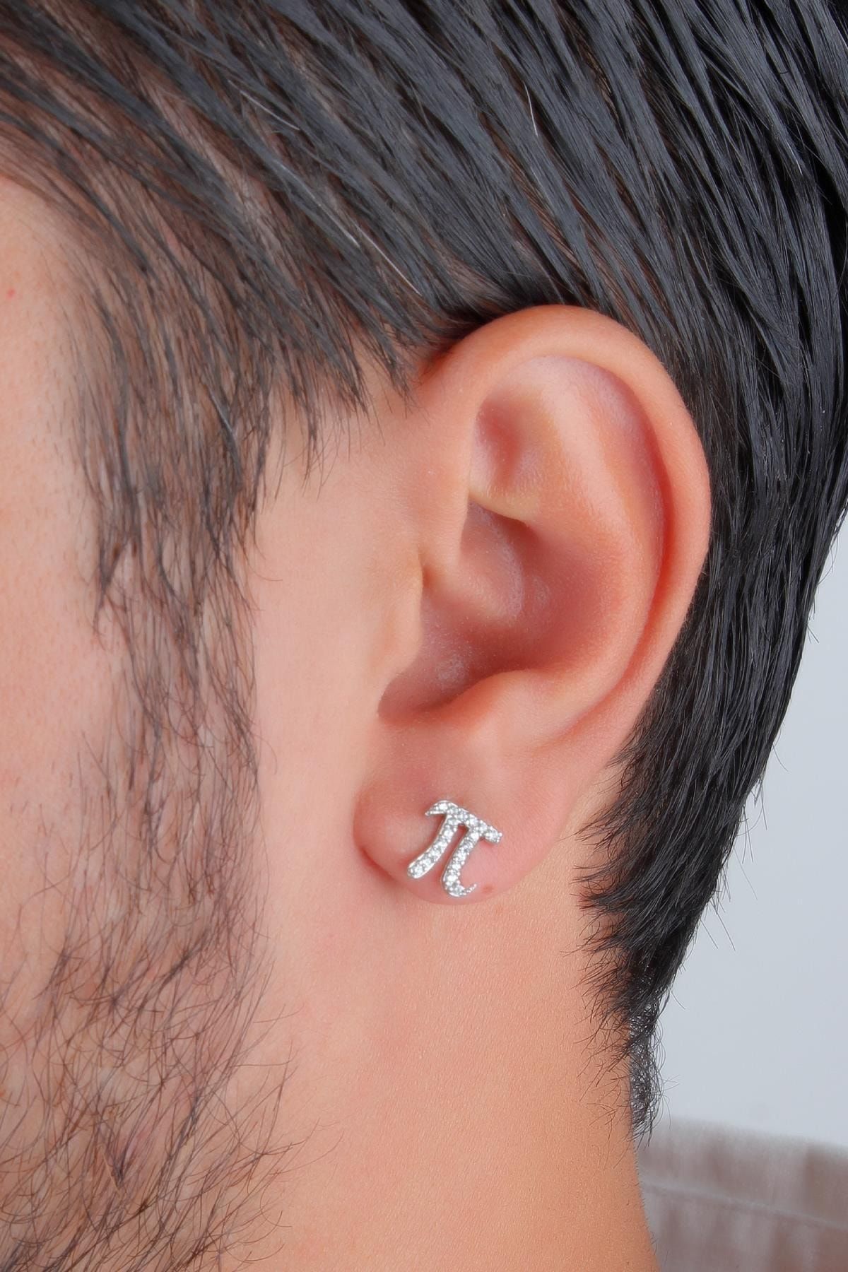 MadameConcept 925 Ayar Gümüş Zirkon Taşlı Pi Sayısı Model Erkek Küpe