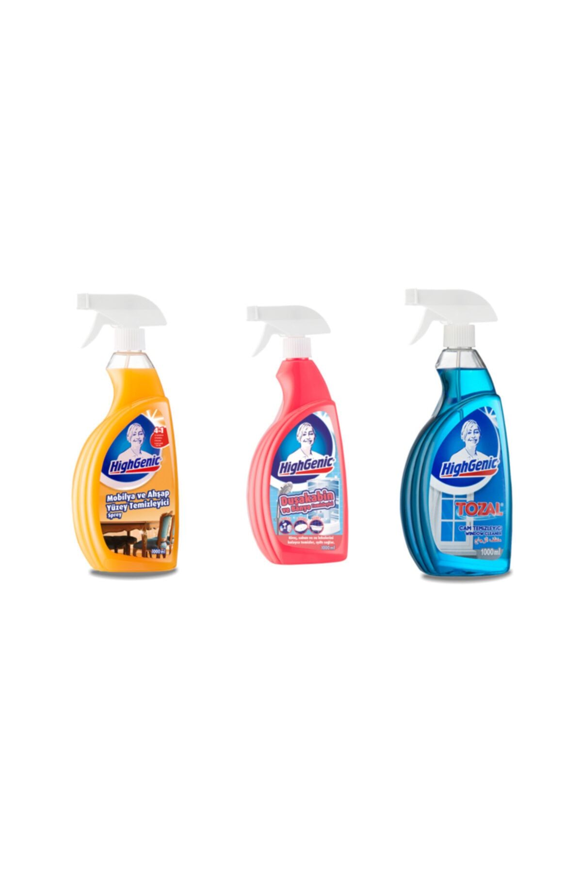 Highgenic Tozal Cam Temizleyici Ahşap Mobilya Temizleyici Duşakabin Banyo Temizleyici 3 X 1000 Ml