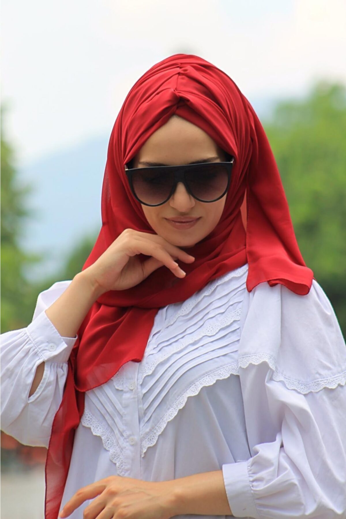 MİRAY Hazır Düğüm Şal Bordo - Özel Tasarım- Yeni Model Tesettür Giyim