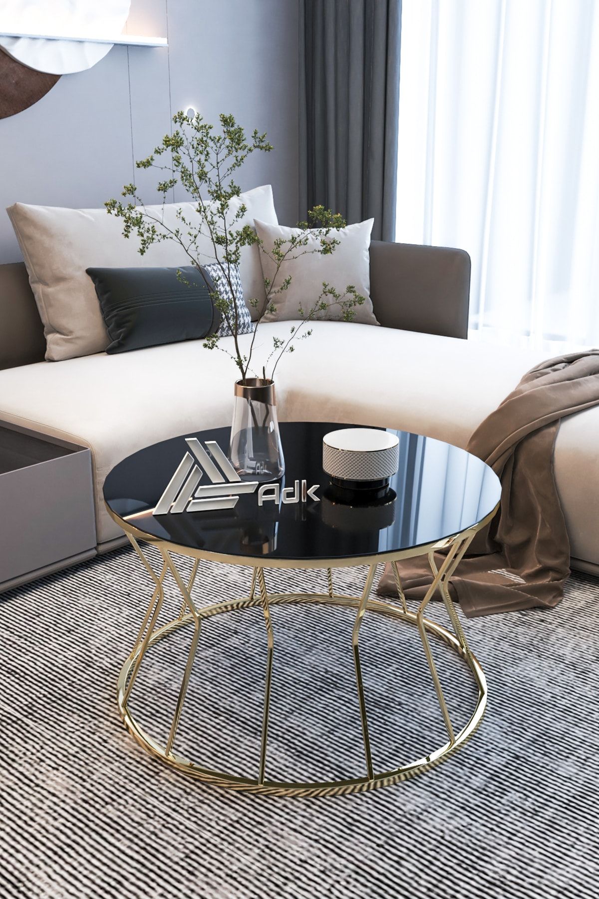 ADKPİETRO Adk482 Gold Kum Saati Orta Sehpa Siyah Cam