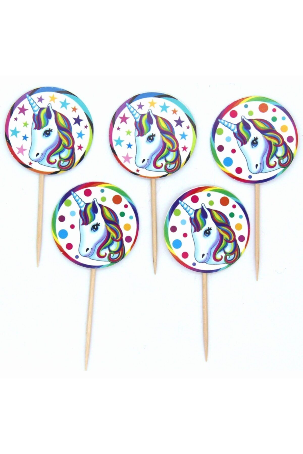 EvimShopping Parti Malzemesi Rengarenk Unicorn Temalı Kürdan Süsü 20 Adet