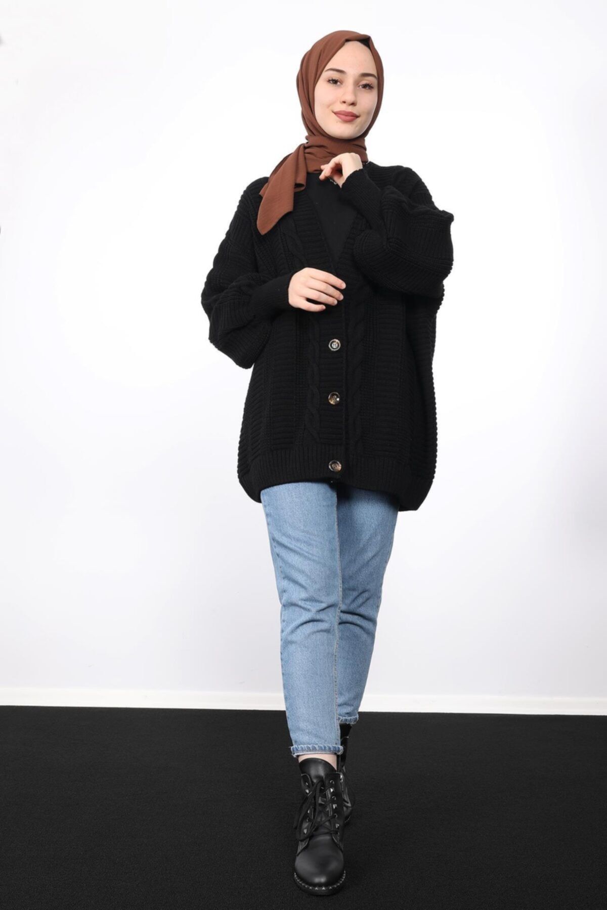 Giza Giyim Oversize Örme Hırka Siyah