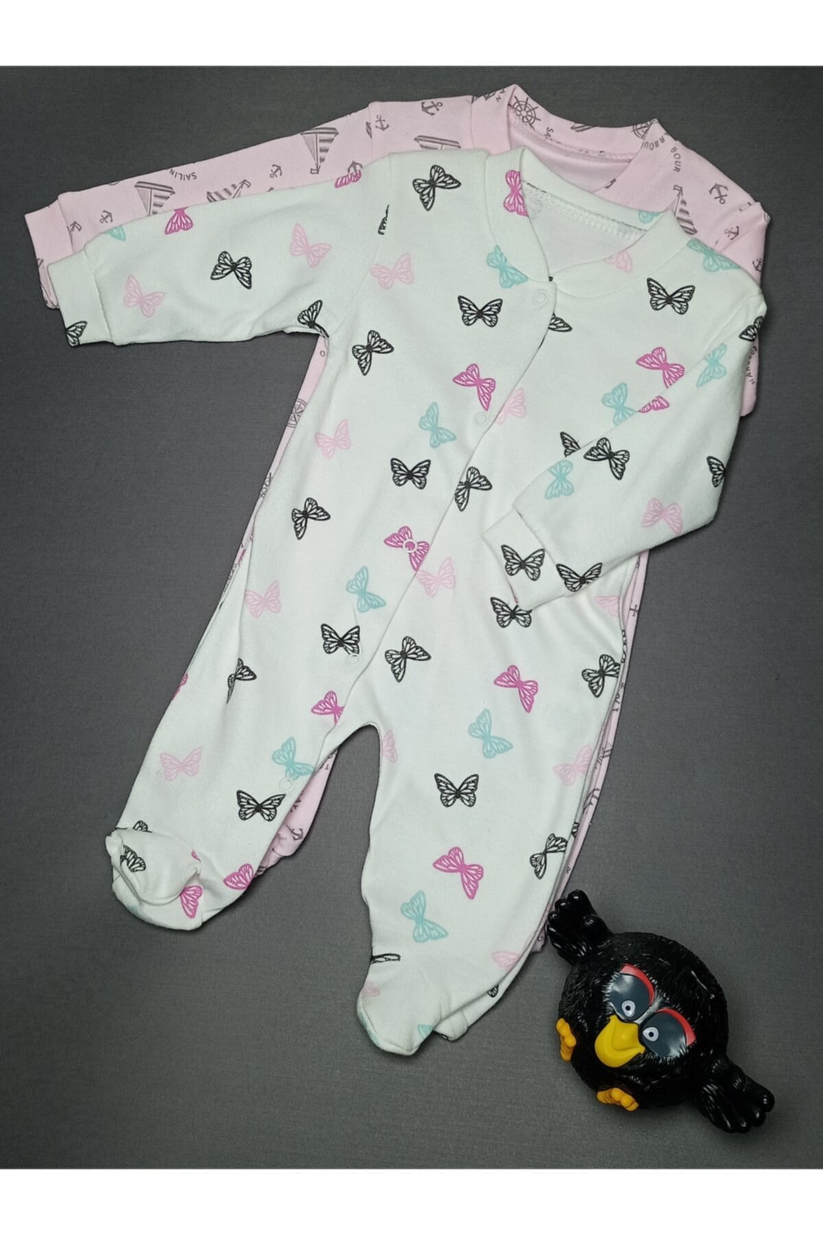 DEREN BEBEK 2'li Kelebek Baskılı Kız Bebek Tulumu