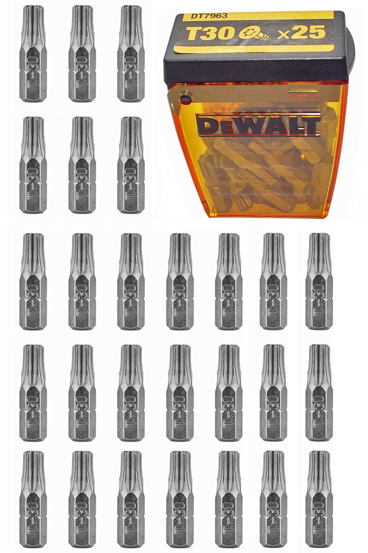 Craftex Dewalt Profesyonel Yüksek Kaliteli Krom Vanadyum Çelik Dt7963 25 Adet T30 Tork Vidalama Bit Uç Seti