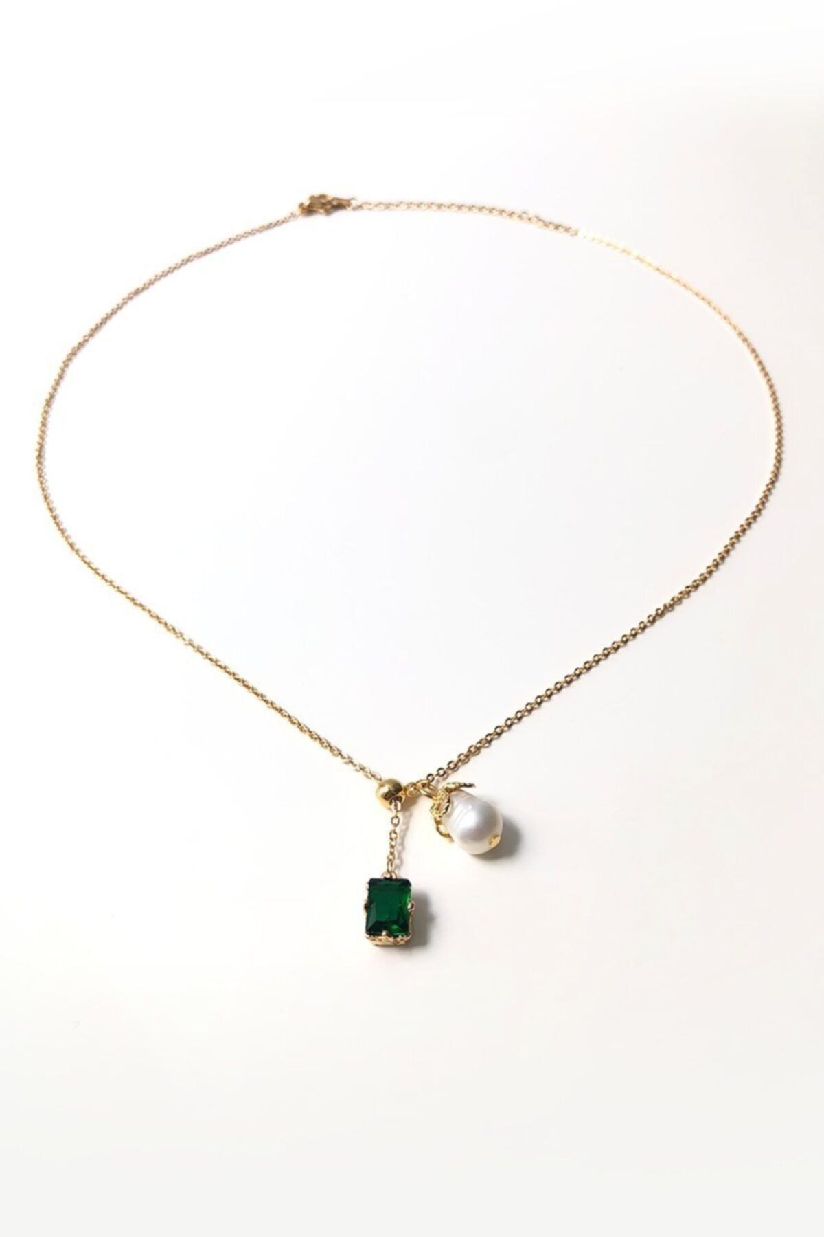 Teen Jewellry Incili Zümrüt Sallantılı Gold Kolye