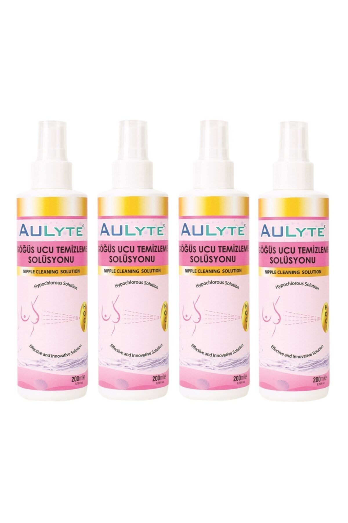 Aulyte Hipokloröz Göğüs Ucu Temizleme Solüsyonu Spreyi 200 Ml X 4 Adet