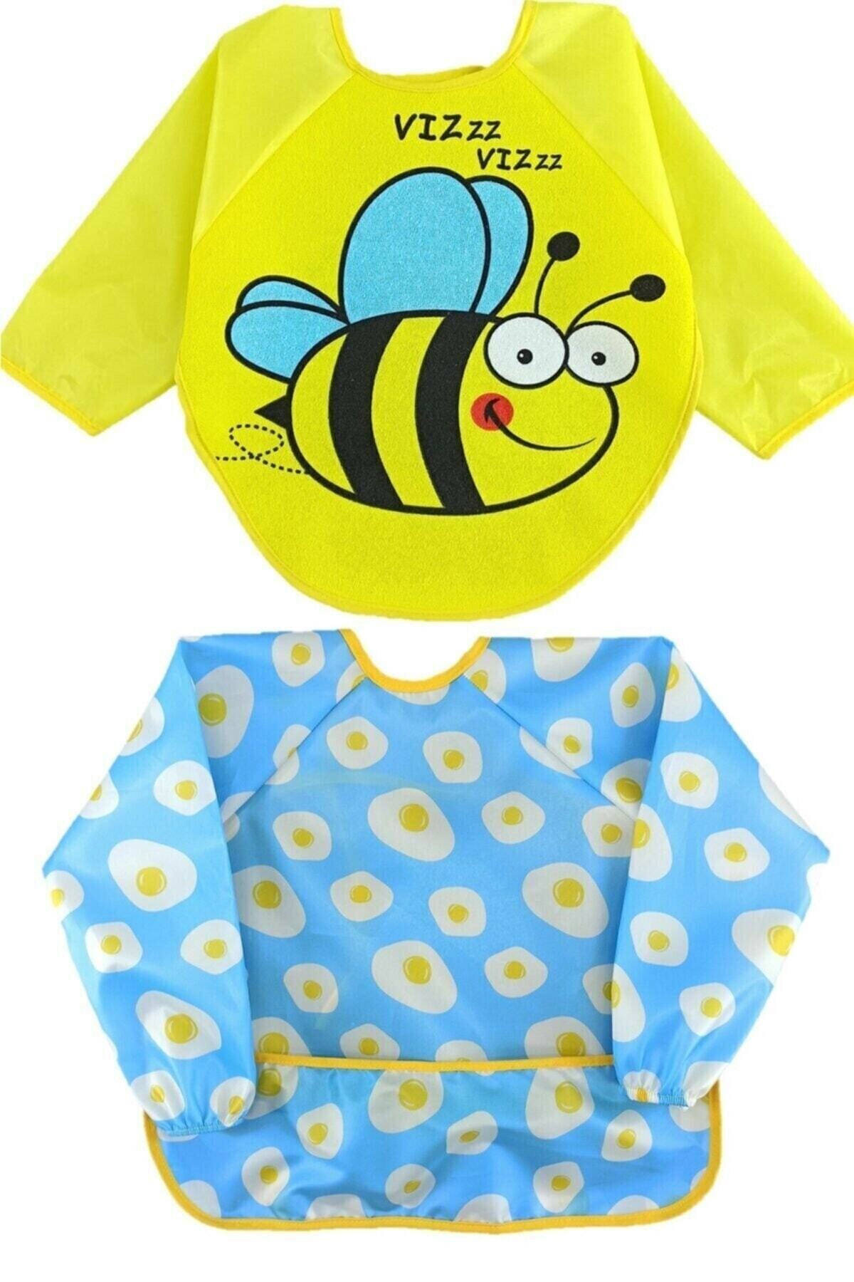 BEBEDONAT Arı Ve Yumurta Motifli Su Geçirmez Kollu Mama Önlüğü 6-24 Ay