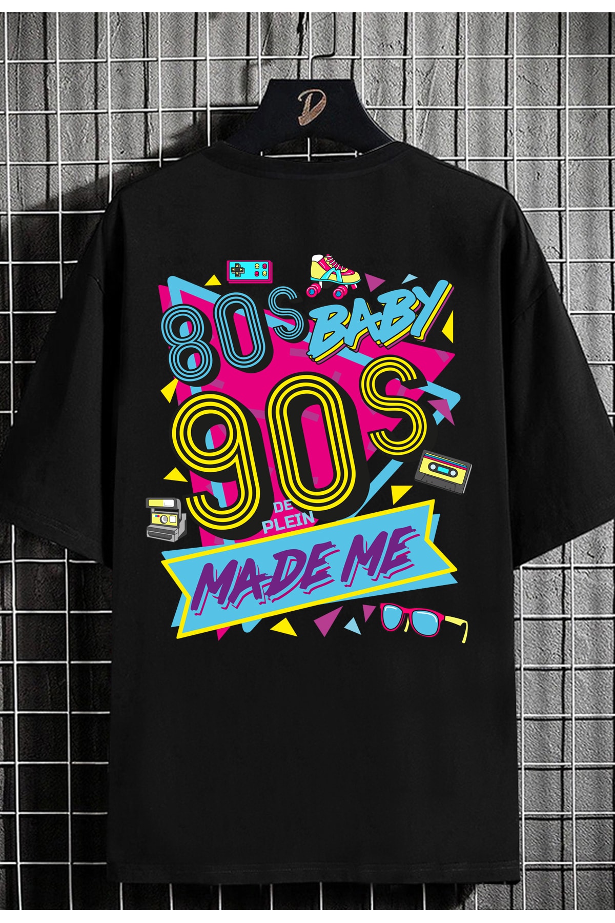 DE PLEIN Oversize Unisex 80's 90's Siyah Baskılı % 100 Pamuk T-shirt
