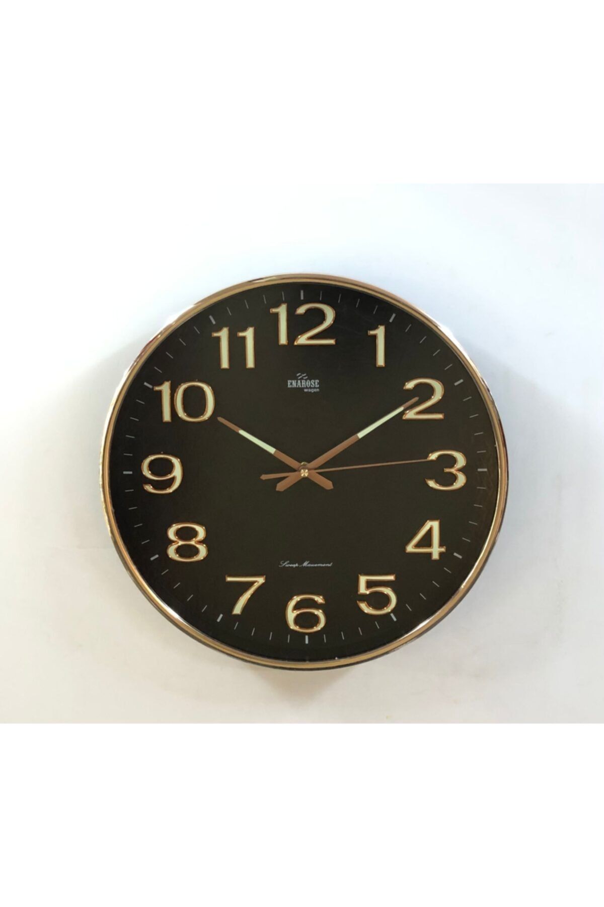 Enarose A5807 Rose Gold Black Fosforlu Sessiz Akar Ithal Duvar Saati