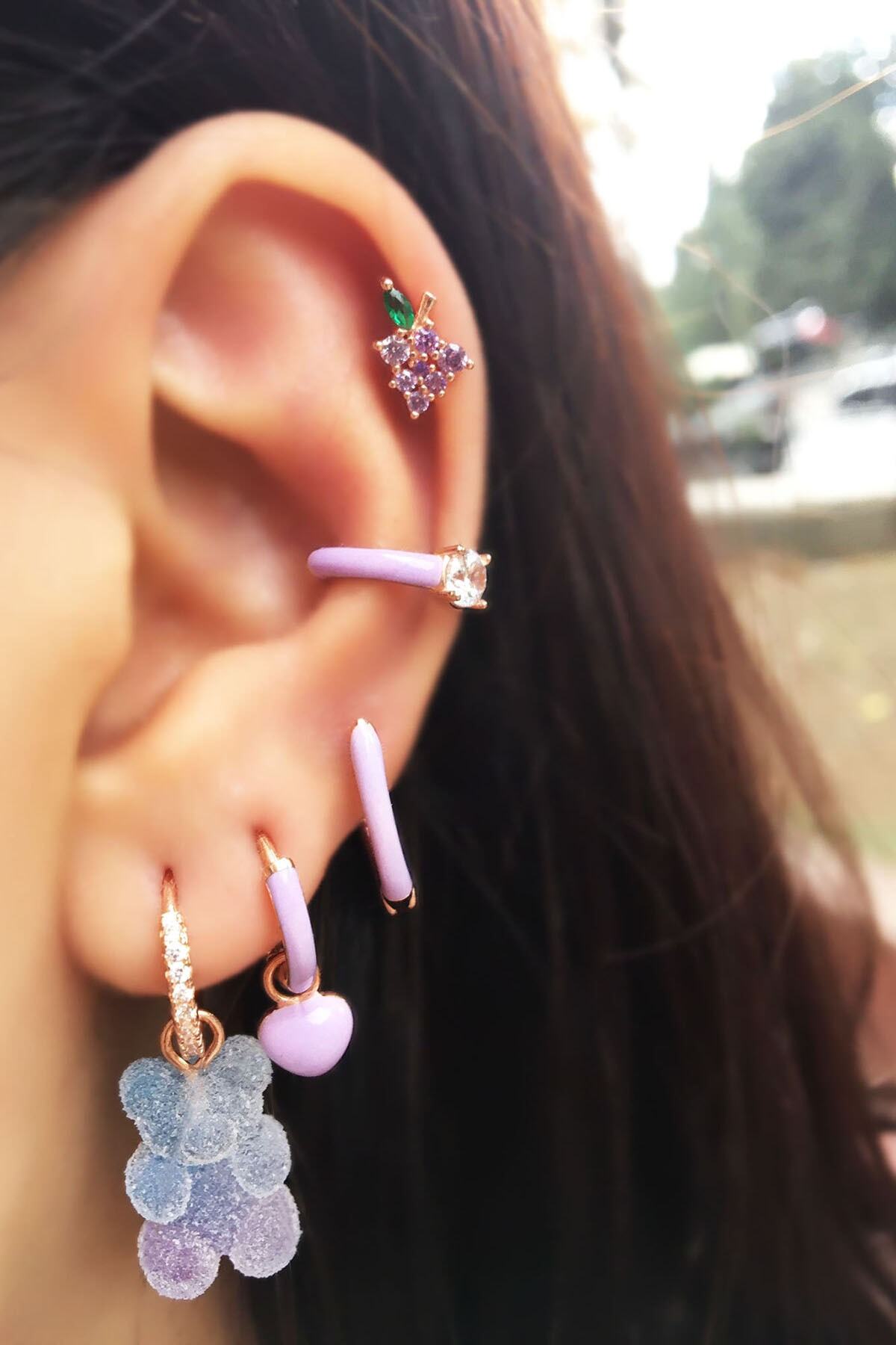 MorMajor Silver Tekli Ithal Mavi Mor Candy Bear Gümüş Küpe